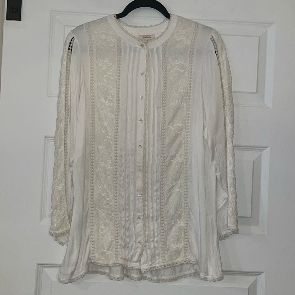 Sundance Boho Cream Lace Button Down Blouse